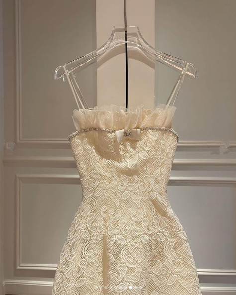 Ivory Spaghetti Straps Lace Mini Party Dress Homecoming Dress,DP1843