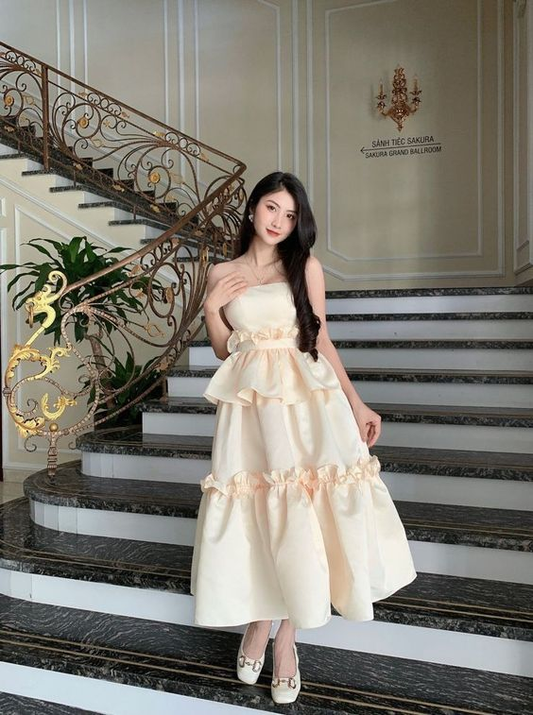 Cute Ivory Strapless A-Line Long Party Dress,DP1848