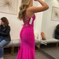 Fuchsia Straps Mermaid Long Party Dress with Slit,DP1854