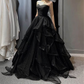 Black Shiny Sweetheart Strapless A-Line Long Party Dress Evening Gown,DP1861