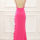 Hot Pink Straps Backless Ruffle Long Party Dress with Slit,DP1863