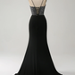 Gorgeous Black Spaghetti Straps Sequin Mermaid Long Prom Dress with Slit,DP1868