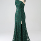 Sparkly Dark Green One Shoulder Sequin Mermaid Long Prom Dress with Slit,DP1869