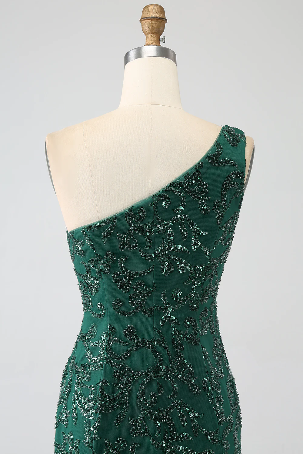 Sparkly Dark Green One Shoulder Sequin Mermaid Long Prom Dress with Slit,DP1869