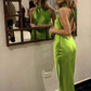 Green Halter Backless Mermaid Satin Long Party Dress,DP1877