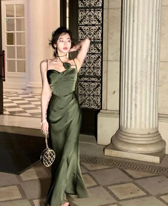 Dark Green Spaghetti Straps Sheath Long Party Dress,DP1882