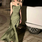 Dark Green Spaghetti Straps Sheath Long Party Dress,DP1882