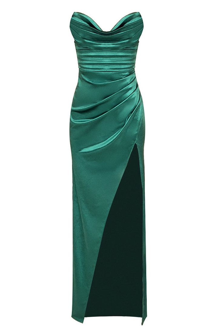 Emerald Green Sweetheart Strapless Long Party Dress with High Slit,DP1892