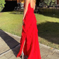 Red Spaghetti Straps Ruffle Mermaid Long Party Dress Wedding Guest Dress,DP1894