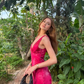 Elegant Fuchsia Floral Mermaid Deep V Neck Sleeveless Prom Dress DP1895