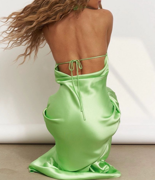 Green Halter Mermaid Long Party Dress Wedding Guest Dress,DP1898