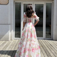 Floral Sweetheart A-Line Half Sleeves Chiffon Long Party Dress,DP1899