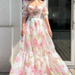 Floral Sweetheart A-Line Half Sleeves Chiffon Long Party Dress,DP1899