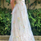 White A-Line Straps Floral Embroidery Long Party Dress,DP1900