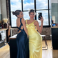 Yellow V Neck Backless Mermaid Long Party Dress,DP1907