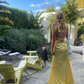 Yellow V Neck Backless Mermaid Long Party Dress,DP1907