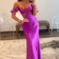 Fuchsia Off Shoulder Ruffle Side Cutouts Long Prom Dress,DP1914