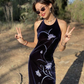 Chic Dark Navy Embroidery Long Prom Dress,DP1915