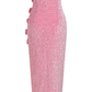 Pink Strapless Sequins Bow Long Party Dress with Slit,DP1922