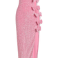 Pink Strapless Sequins Bow Long Party Dress with Slit,DP1922