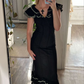 Black Vintage Ruffle Sheath Long Party Dress,DP1924