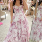 Floral Printed A-Line Straps Chiffon Long Party Dress,DP1933