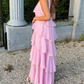 Elegant Pink Chiffon A-Line Layers Backless Long Party Dress,DP1940