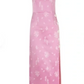 Pink Satin Spaghetti Straps Printed Long Party Dress with Slit,DP1944