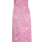 Pink Satin Spaghetti Straps Printed Long Party Dress with Slit,DP1944