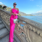 Hot Pink One Shoulder Satin Mermaid Long Party Dress,DP1960