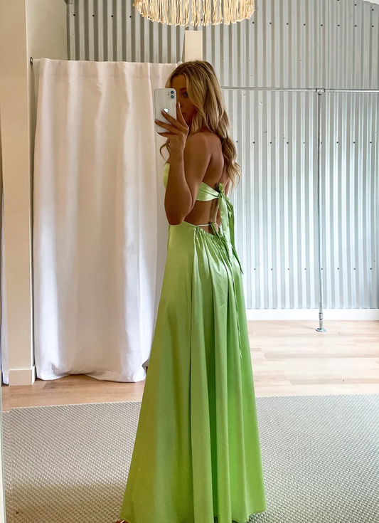 Green Strapless A-Line Backless Long Party Dress Wedding Guest Dress,DP1971