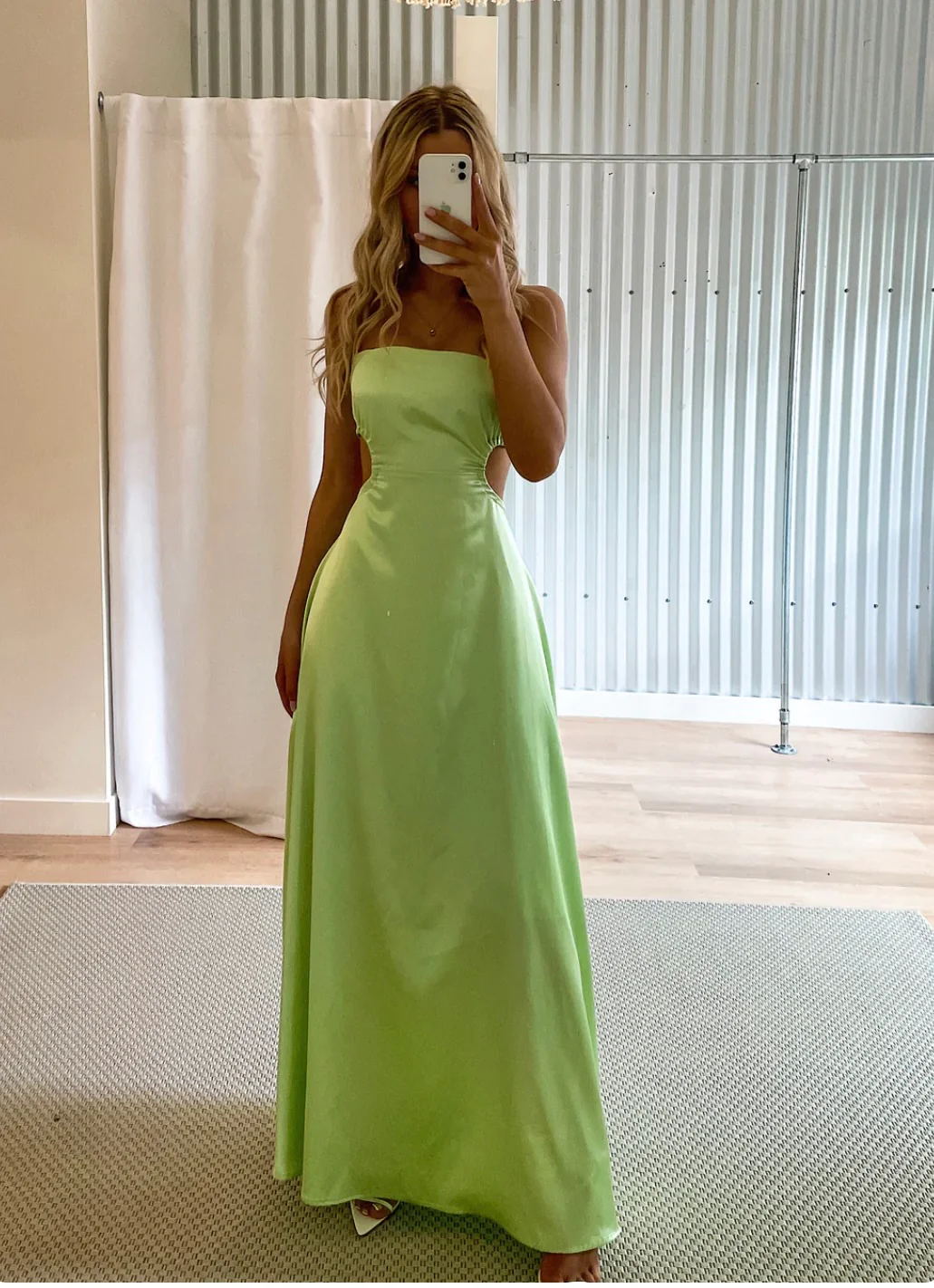 Green Strapless A-Line Backless Long Party Dress Wedding Guest Dress,DP1971