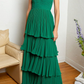 Green Strapless A-Line Tiered Chiffon Long Party Dress,DP1975