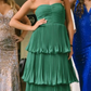 Green Strapless A-Line Tiered Chiffon Long Party Dress,DP1975