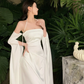 White Halter Off Shoulder A-Line Satin Long Party Dress,DP1984