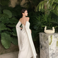 White Halter Off Shoulder A-Line Satin Long Party Dress,DP1984