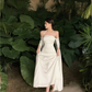 White Halter Off Shoulder A-Line Satin Long Party Dress,DP1984