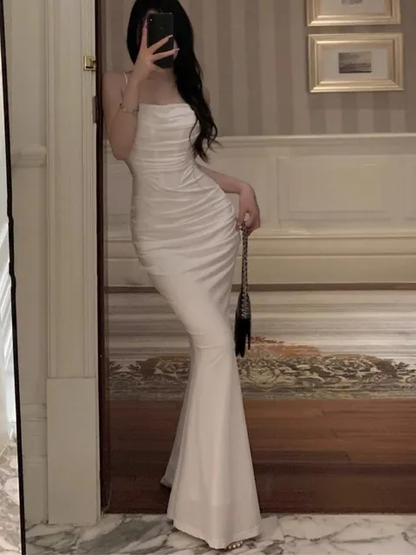 Sexy White Spaghetti Straps Mermaid Long Party Dress,DP1985