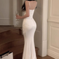 Sexy White Spaghetti Straps Mermaid Long Party Dress,DP1985