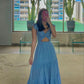 Blue A-Line Cute Long Party Dress Wedding Guest Dress,DP1988