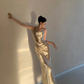 Elegant Gold Satin Backless Mermaid Long Prom Dress Formal Party Dress ,DP1990