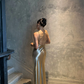 Elegant Gold Satin Backless Mermaid Long Prom Dress Formal Party Dress ,DP1990