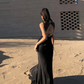 Elegant Black Satin Backless Mermaid Long Prom Dress Formal Party Dress ,DP1991