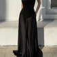 Black Spaghetti Straps A-Line Satin Elegant Long Party Dress,DP1994