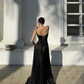 Black Spaghetti Straps A-Line Satin Elegant Long Party Dress,DP1994