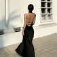 Elegant Black Halter Backless Long Evening Dress, DP1997