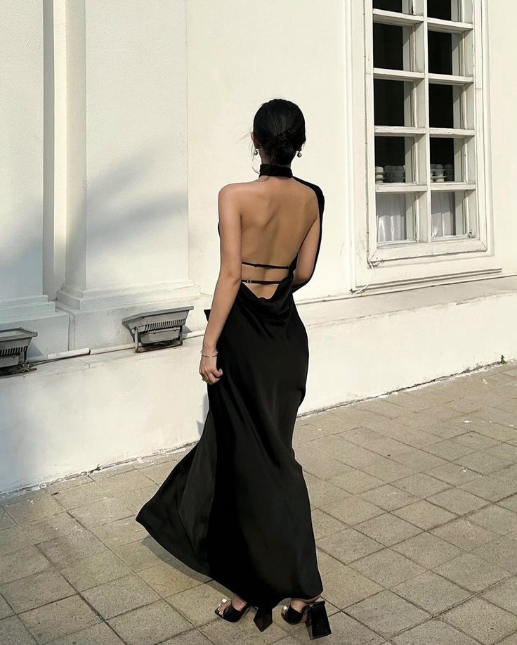 Elegant Black Halter Backless Long Evening Dress, DP1997