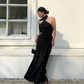 Elegant Black Halter Backless Long Evening Dress, DP1997