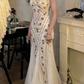 Vintage White Halter Beading Mermaid Long Party Dress, DP1999