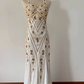 Vintage White Halter Beading Mermaid Long Party Dress, DP1999